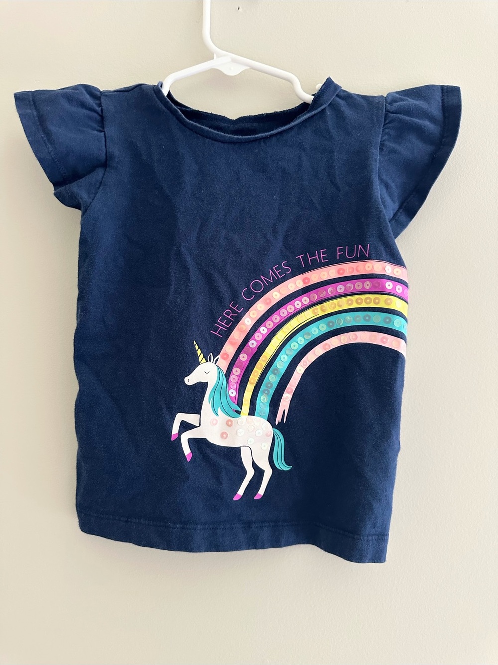 Simple Joys by Carter's Unicorn Rainbow Flutter Sleeve Tee, Size 3T, Navy Blue